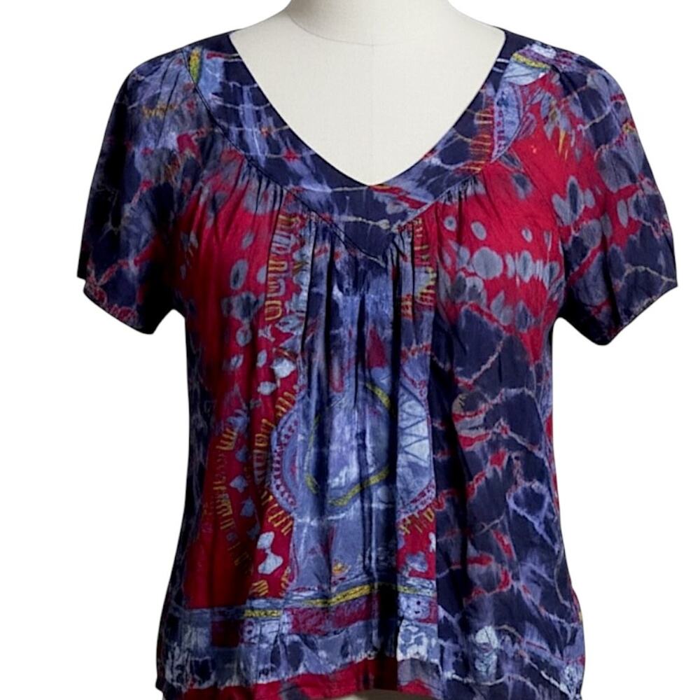 Greater Good Boho Tie Dye Blouse S/M Viscose Flowy Festival Tunic Top - Picture 2 of 9